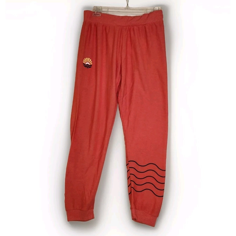 Chaser Pants Coral Sunshine Wave Soft Cozy Lounge Joggers Elastic Waist Womens M